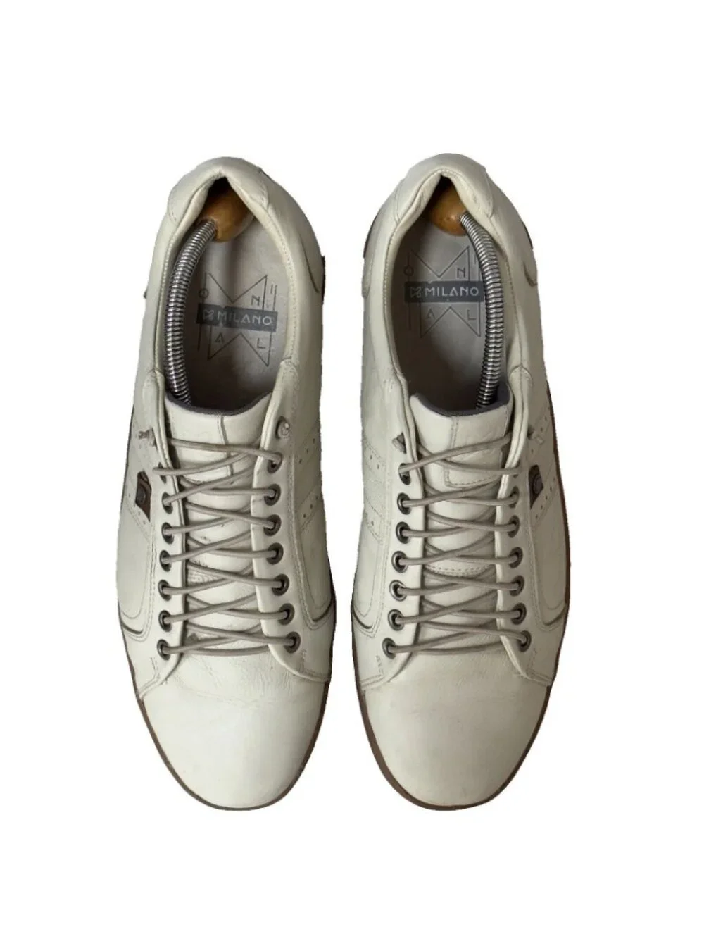 Milano Low Top Leather Casual Sneakers In Cream White Mems Size 9/42